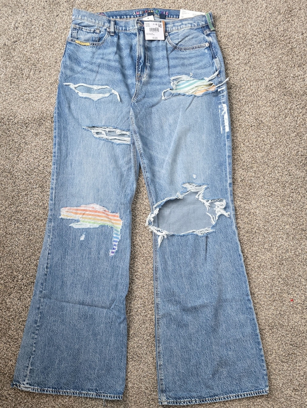 American Eagle Size 10 Low Rise Baggy Flare Pride Jeans X LONG